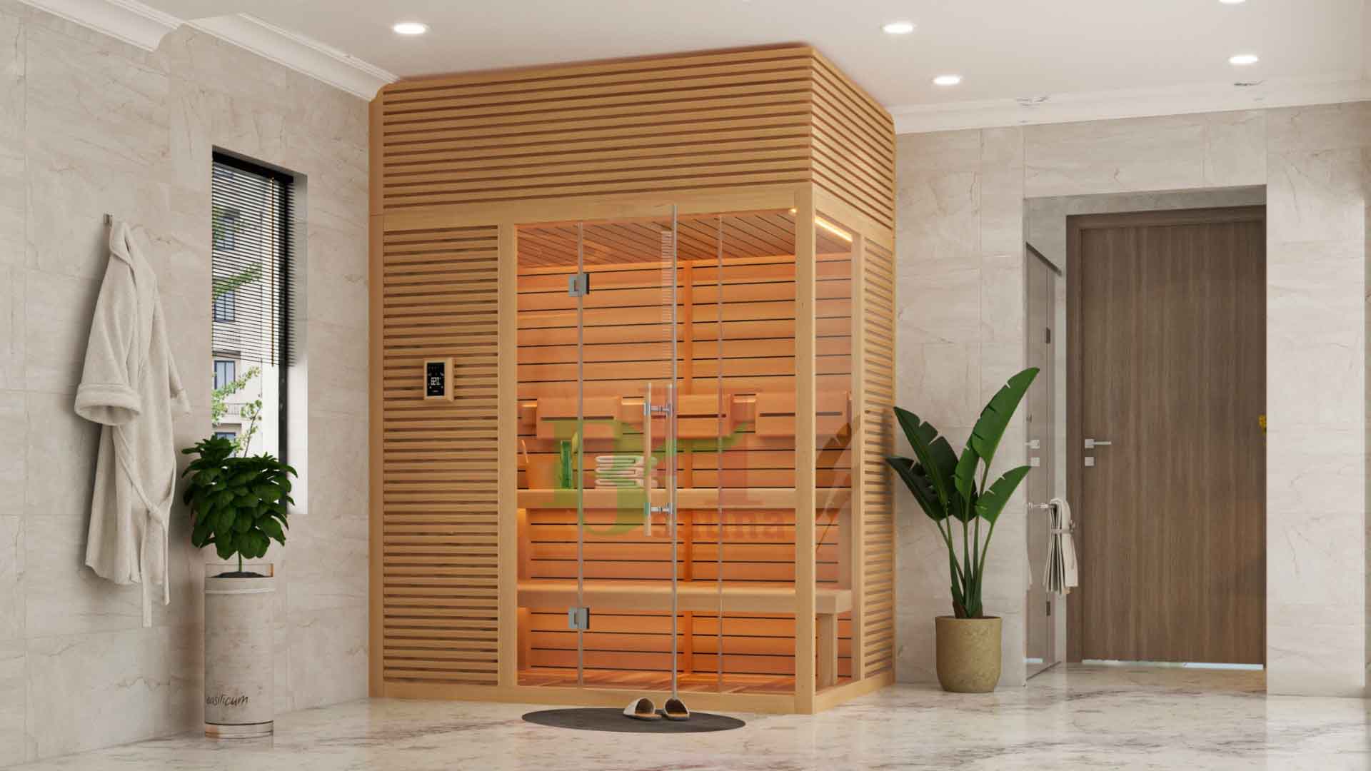 thiet ke 3d phong xong hoi ghe chu nhat bhsauna 1