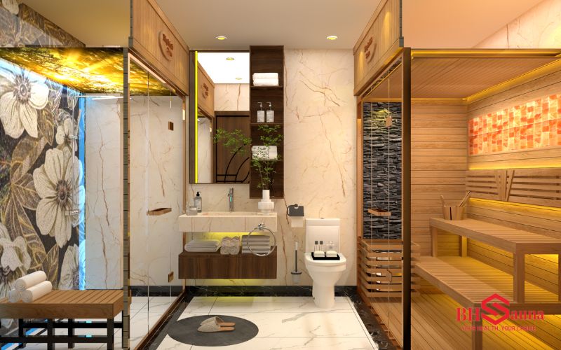 Phòng xông hơi kết hợp phòng tắm tinh tế, sang trọng Phòng tắm kết hợp phòng xông hơi sang trọng