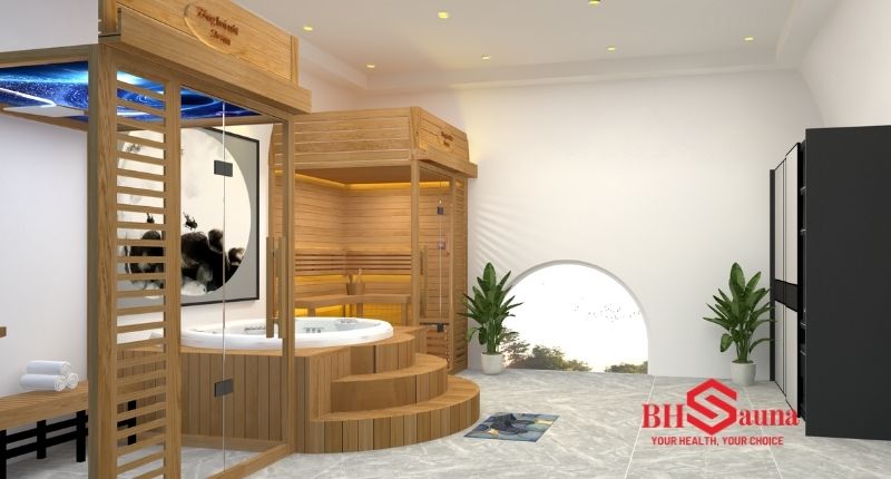 Thiết kế phòng xông hơi phong cách Nhật Bản sang trọng nhất Trang trí nhiều cây xanh khiến phòng xông hơi dễ chịu hơn