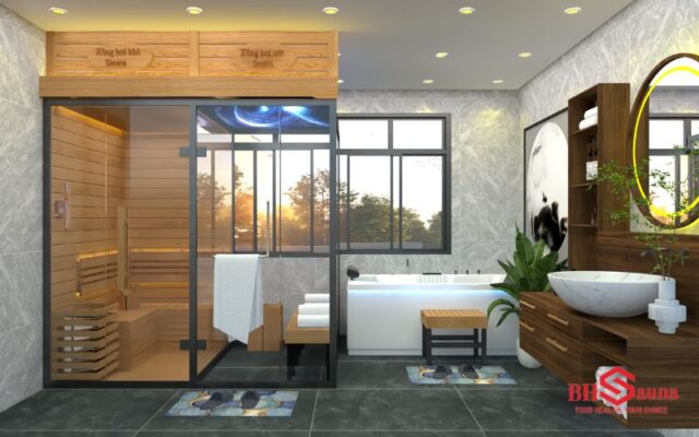 Phòng xông hơi kết hợp phòng tắm giúp tiết kiệm diện tích