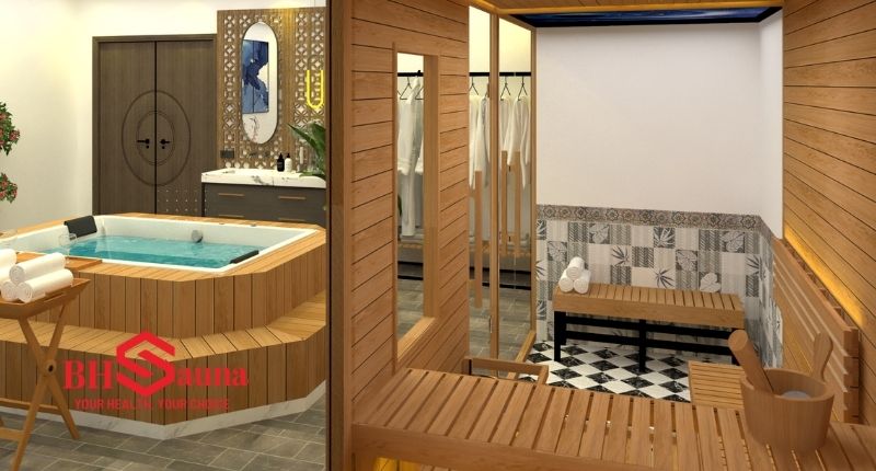 Phòng xông hơi phong cách Hàn Quốc - xu hướng mới 2025 Kết hợp phòng xông hơi phong cách Hàn Quốc với bể tắm