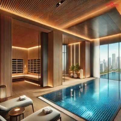 Mẫu phòng xông hơi kết hợp hồ bơi trong nhà biệt thự 