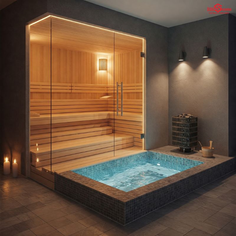 10+ Mẫu phòng xông hơi kết hợp hồ bơi trong nhà đẹp nhất 2025 Mẫu phòng xông hơi khô kết hợp hồ bơi