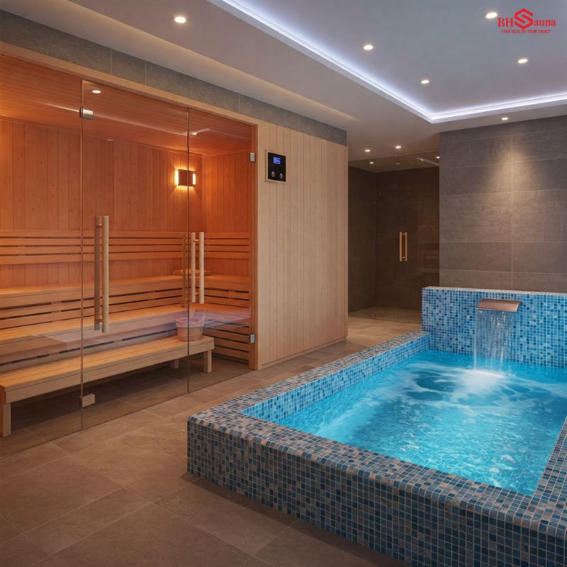 10+ Mẫu phòng xông hơi kết hợp hồ bơi trong nhà đẹp nhất 2025 Phòng xông hơi hồng ngoại kết hợp hồ bơi cho nhà phố