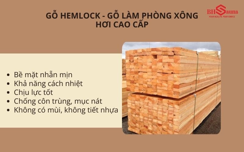 Top 4+ các loại gỗ làm phòng xông hơi chuyên dụng Đặc điểm của gỗ Hemlock
