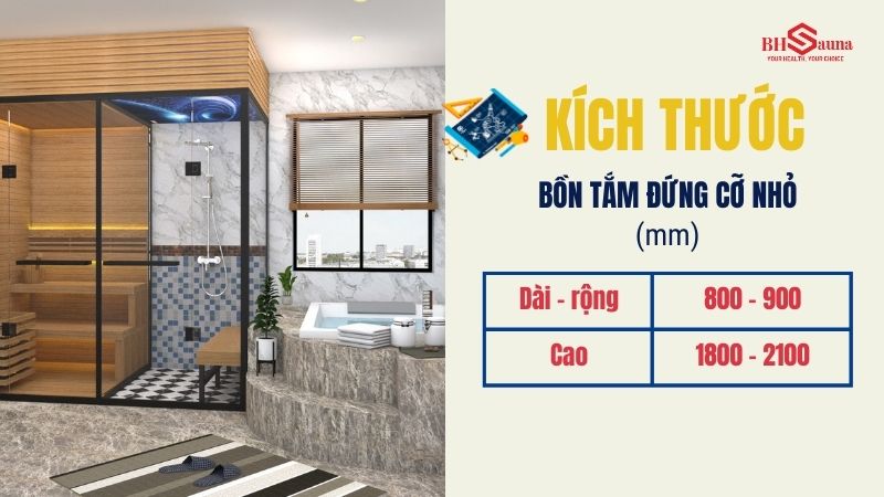 Kích thước bồn tắm đứng tiêu chuẩn giúp tối ưu diện tích Kích thước bồn tắm đứng loại nhỏ