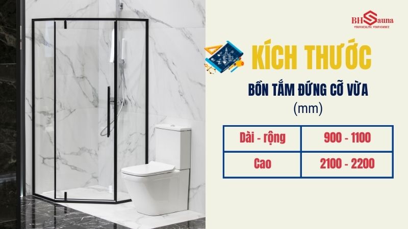 Kích thước bồn tắm đứng tiêu chuẩn giúp tối ưu diện tích Kích thước bồn tắm đứng loại vừa