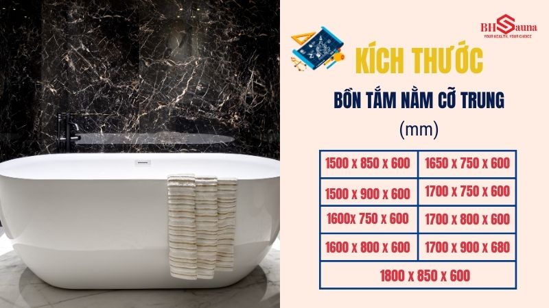 Kích thước bồn tắm nằm chuẩn cho mọi không gian phòng tắm Kích thước bồn tắm nằm cỡ trung