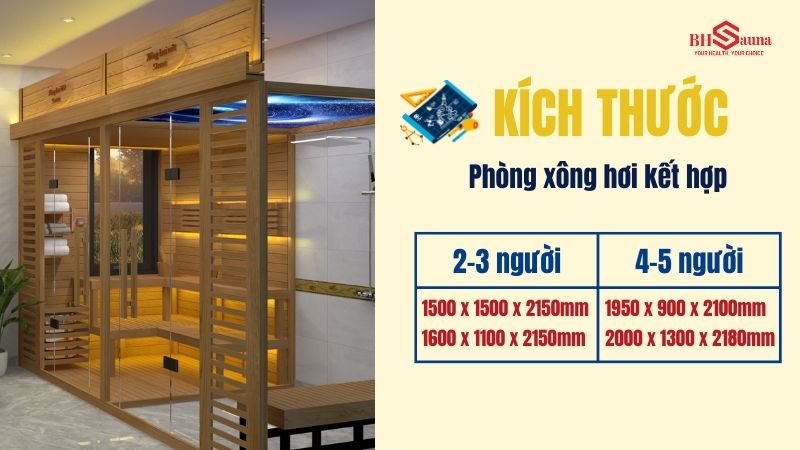 Kích thước phòng xông hơi gia đình chuẩn nhất hiện nay Kích thước phòng xông hơi gia đình dạng kết hợp