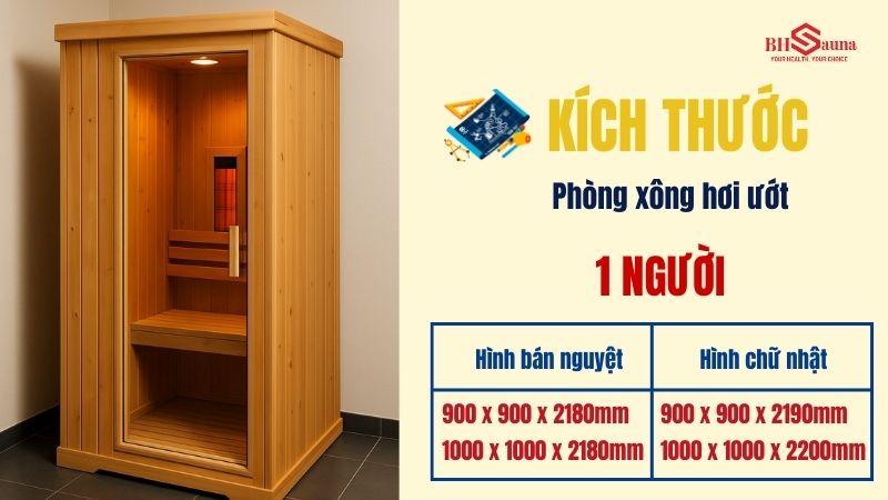 Kích thước phòng xông hơi gia đình chuẩn nhất hiện nay Kích thước phòng xông hơi gia đình dạng ướt cho 1 người