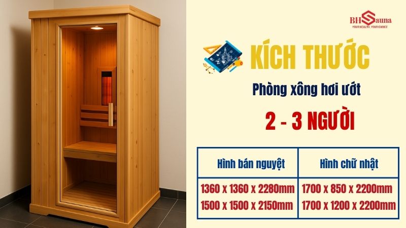 Kích thước phòng xông hơi gia đình chuẩn nhất hiện nay Kích thước phòng xông hơi ướt cho 2 hoặc 3 người