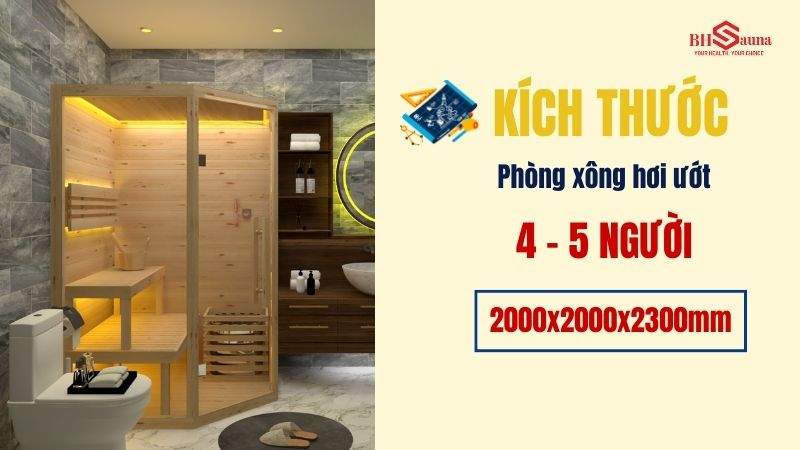 Kích thước phòng xông hơi gia đình chuẩn nhất hiện nay Kích thước phòng xông hơi ướt cho 4 hoặc 5 người