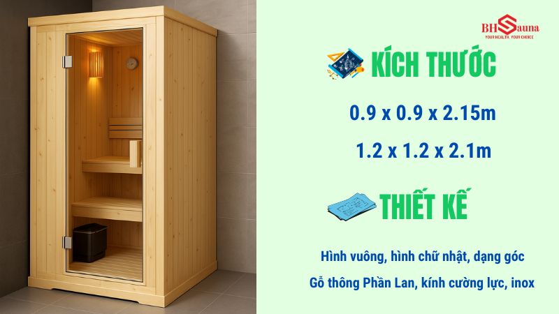 Báo giá 5 mẫu phòng xông hơi 1 người đẹp, hiện đại nhất 2025 Kích thước và thiết kế tiêu chuẩn phòng xông hơi 1 người