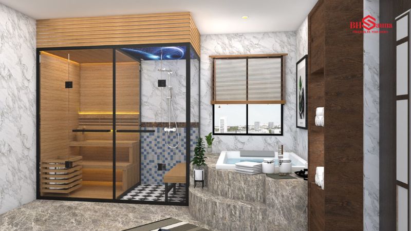 Báo giá 5 mẫu phòng xông hơi 1 người đẹp, hiện đại nhất 2025 Phòng xông hơi 1 người với vách kính trong suốt hiện đại.