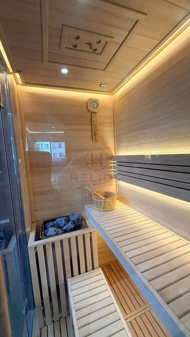 Phòng xông hơi Anh Minh Ngọc Thụy Ghế và dải ánh sáng trong nội thất sauna