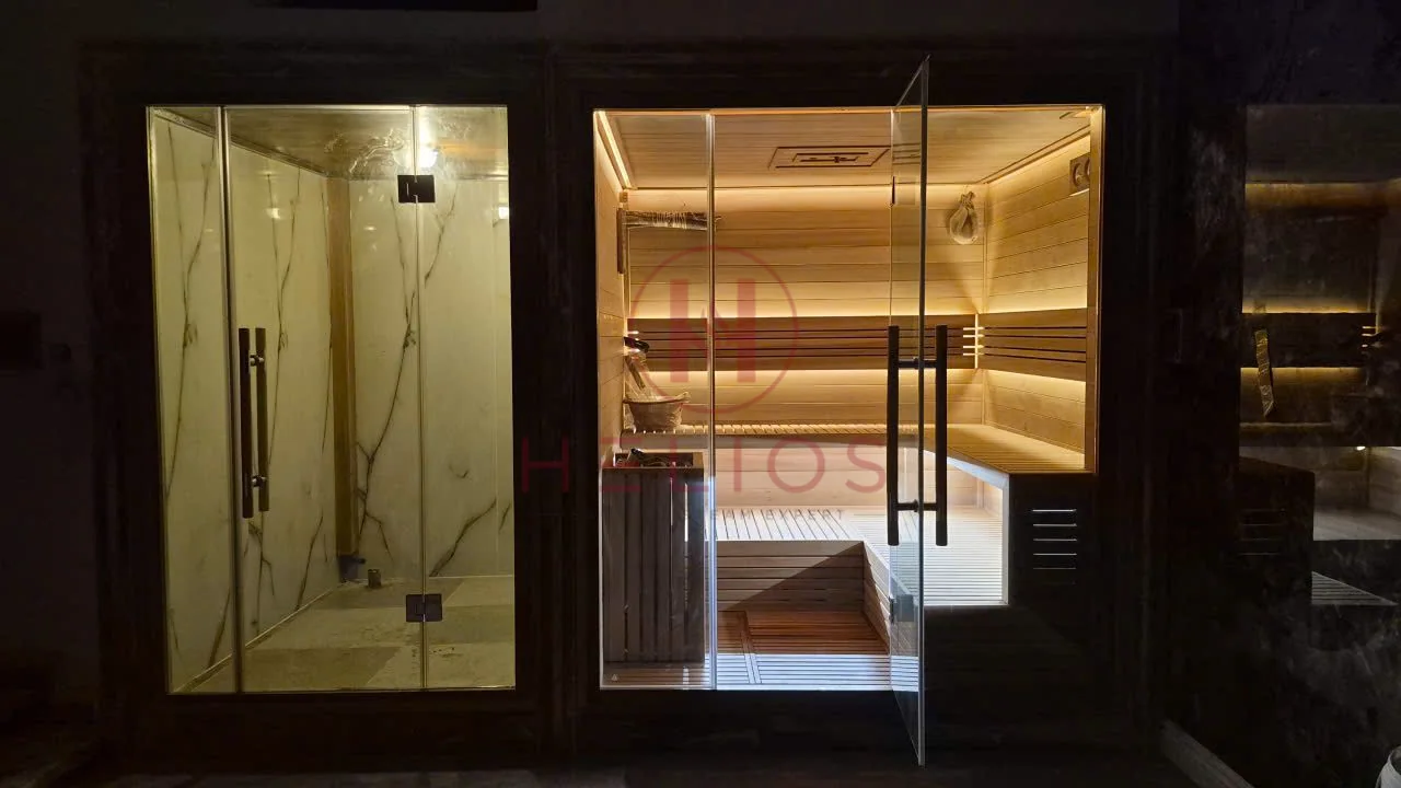 Khoang sauna khi bật hệ thống chiếu sáng